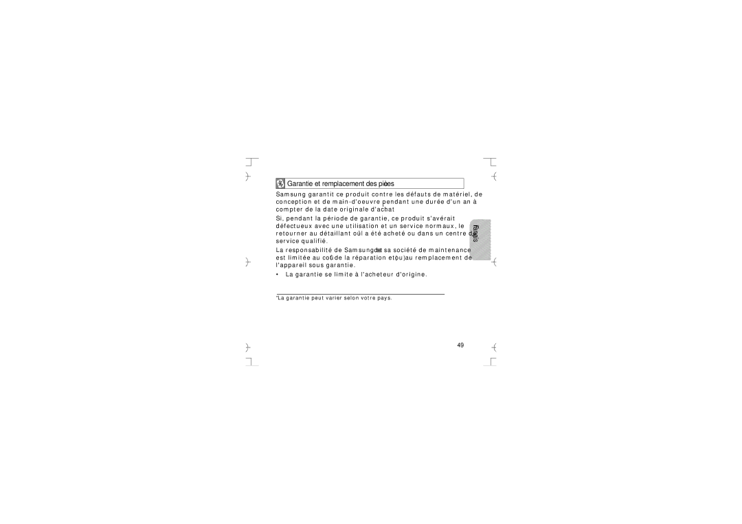 Samsung GH68-12074A manual Garantie et remplacement des pièces 