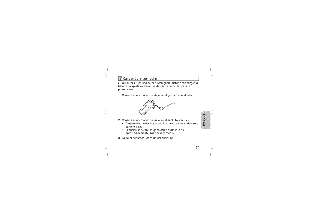 Samsung GH68-12074A manual Cargando el auricular 