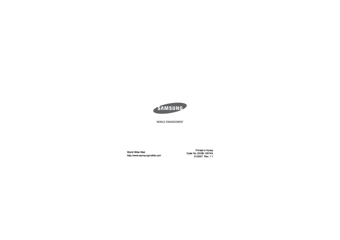 Samsung manual World Wide Web, Printed in Korea, Code No.GH68-12074A, 01/2007. Rev 