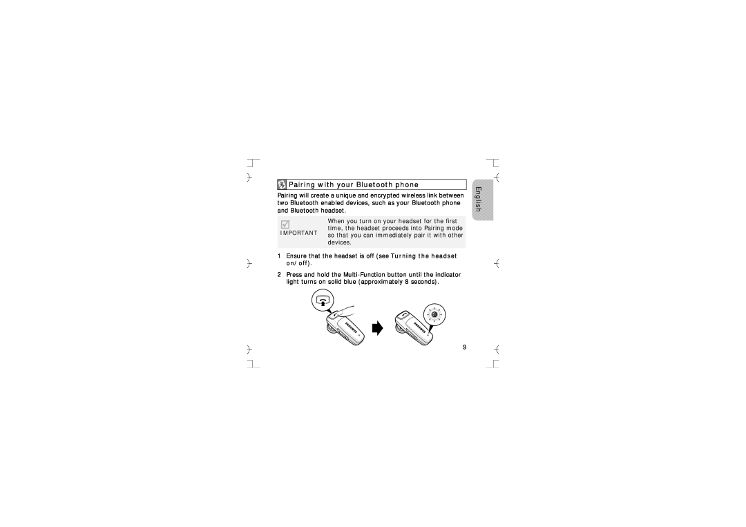 Samsung GH68-12074A manual Pairing with your Bluetooth phone, English 