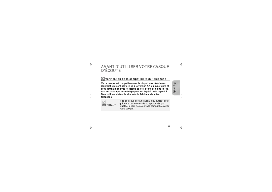 Samsung GH68-12074A manual Avant Dutiliser Votre Casque Découte, Vérification de la compatibilité du téléphone, Français 