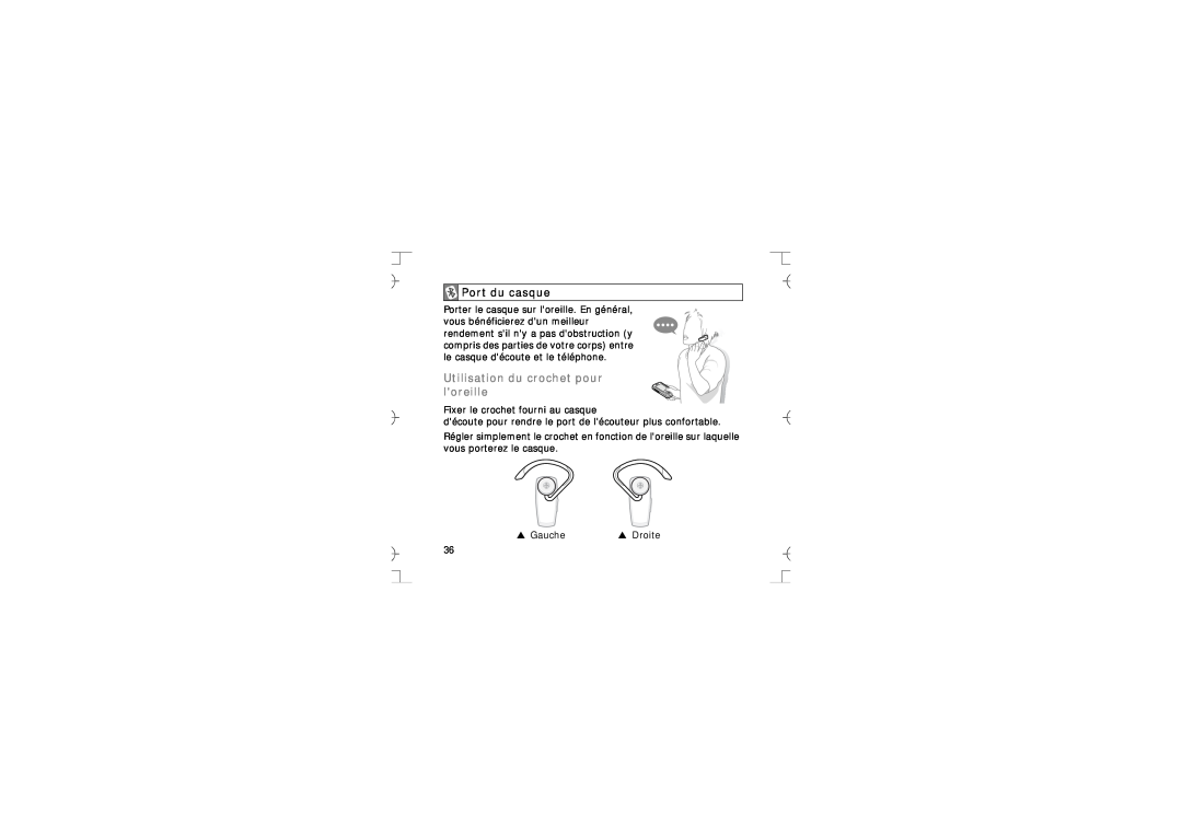 Samsung GH68-12074A manual Port du casque, Utilisation du crochet pour loreille 