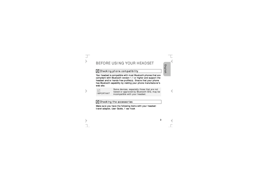 Samsung GH68-12074A manual Before Using Your Headset, Checking phone compatibility, Checking the accessories, English 
