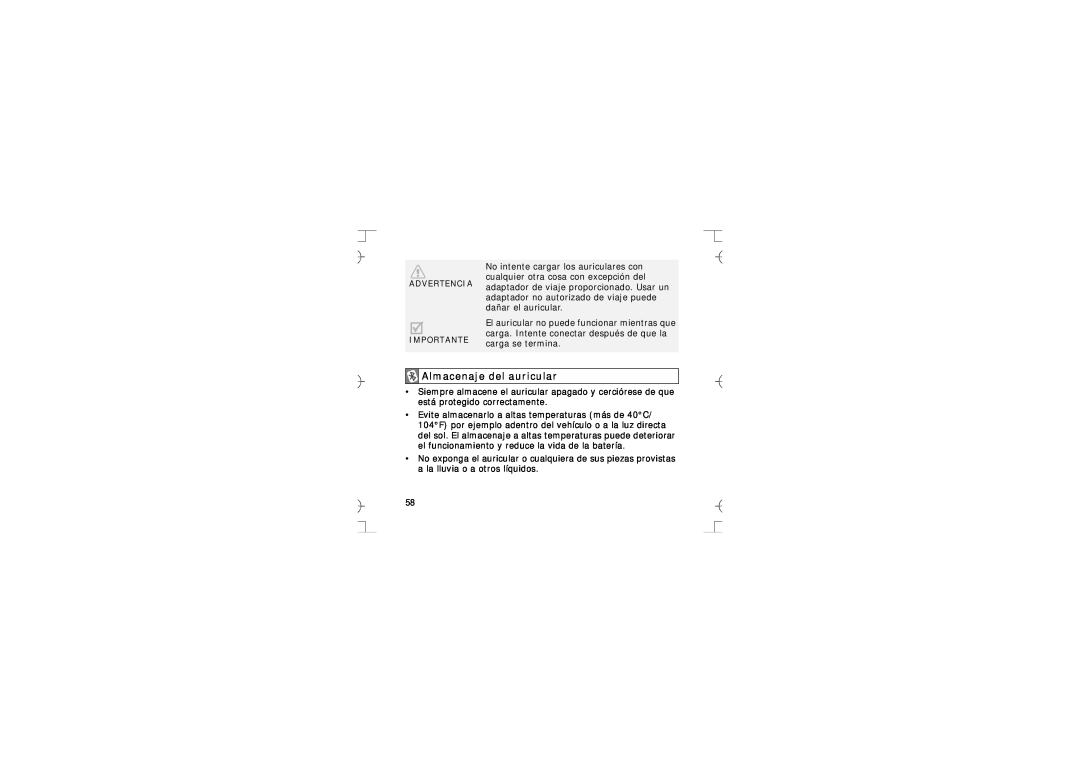Samsung GH68-12074A manual Almacenaje del auricular, Advertencia Importante 