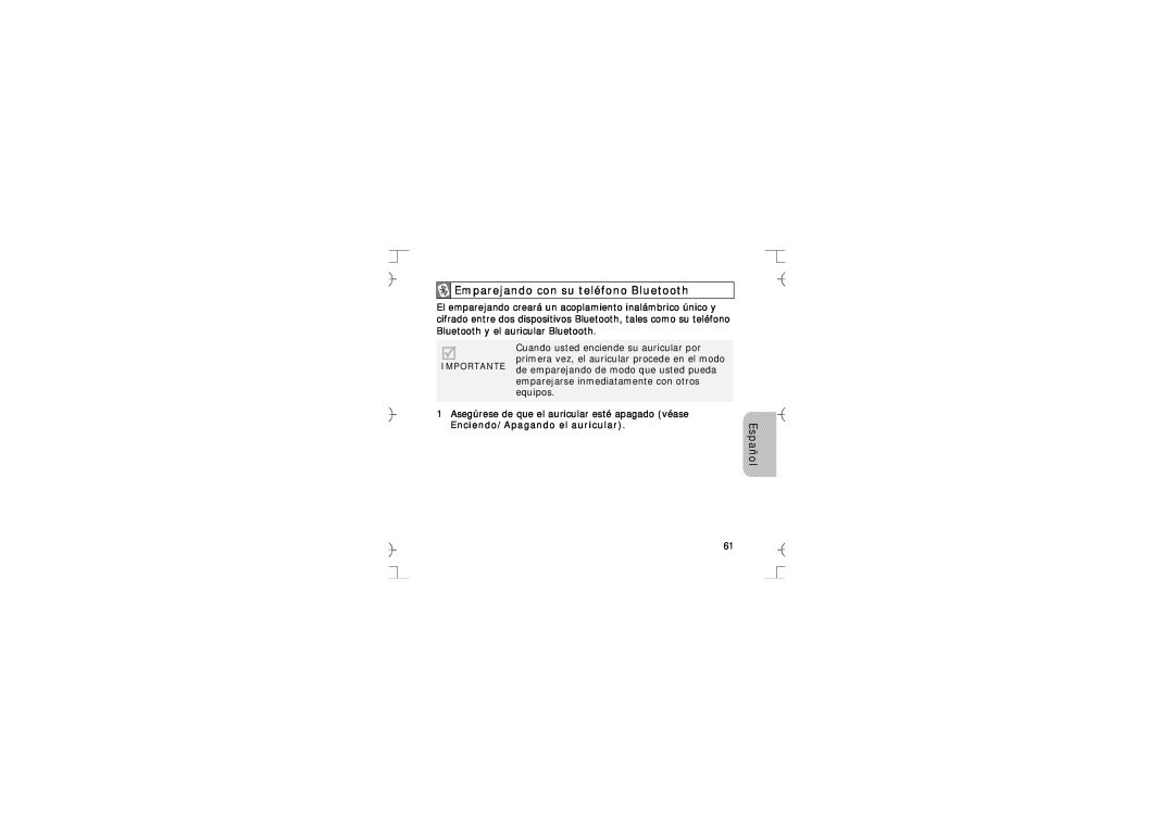 Samsung GH68-12074A manual Emparejando con su teléfono Bluetooth, Enciendo/Apagando el auricular, Español 