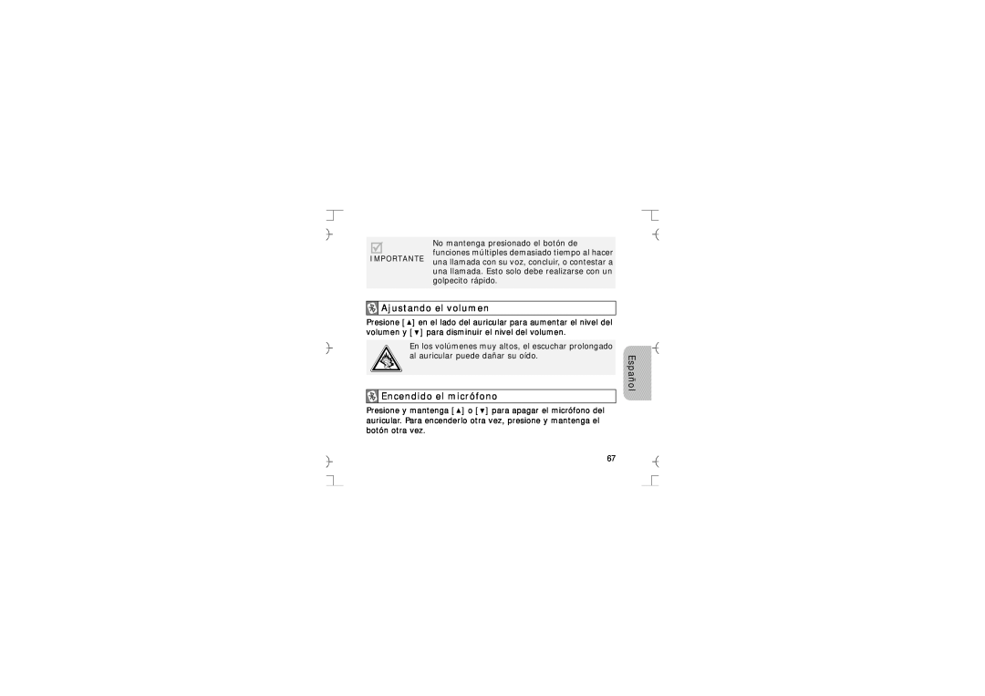 Samsung GH68-12074A manual Ajustando el volumen, Encendido el micrófono, Español 