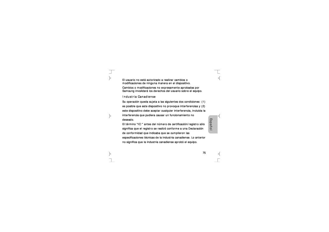 Samsung GH68-12074A manual Industria Canadiense, Español 