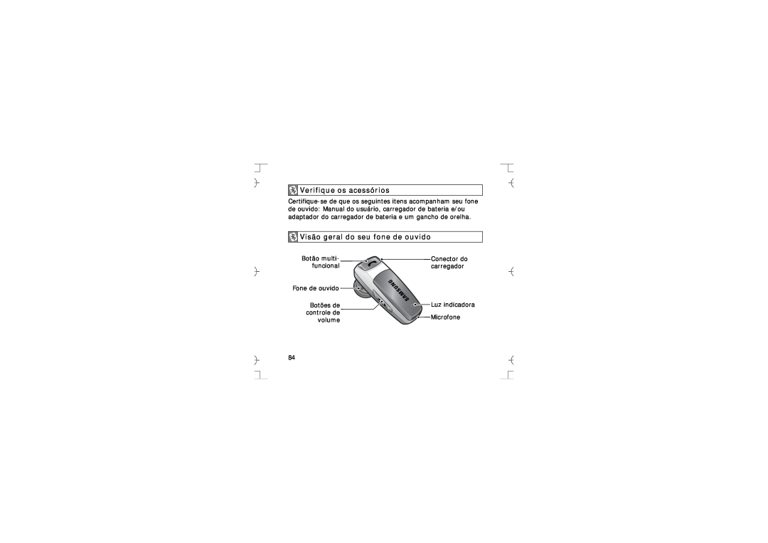 Samsung GH68-12074A Verifique os acessórios, Visão geral do seu fone de ouvido, Botão multi, Conector do, Luz indicadora 