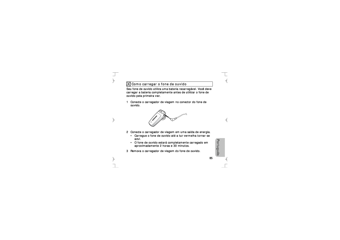 Samsung GH68-12074A manual Como carregar o fone de ouvido, Português 