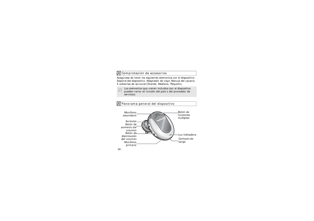 Samsung GH68-15048A manual Comprobación de accesorios, Panorama general del dispositivo 