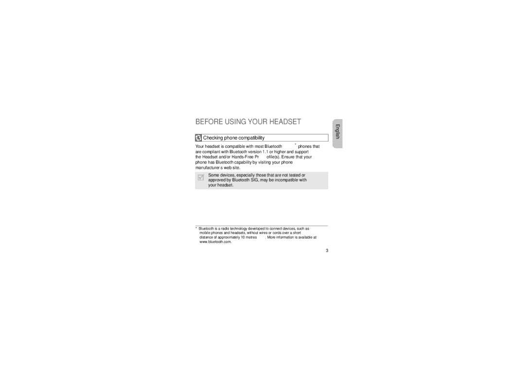 Samsung GH68-15048A manual Before Using Your Headset, Checking phone compatibility 