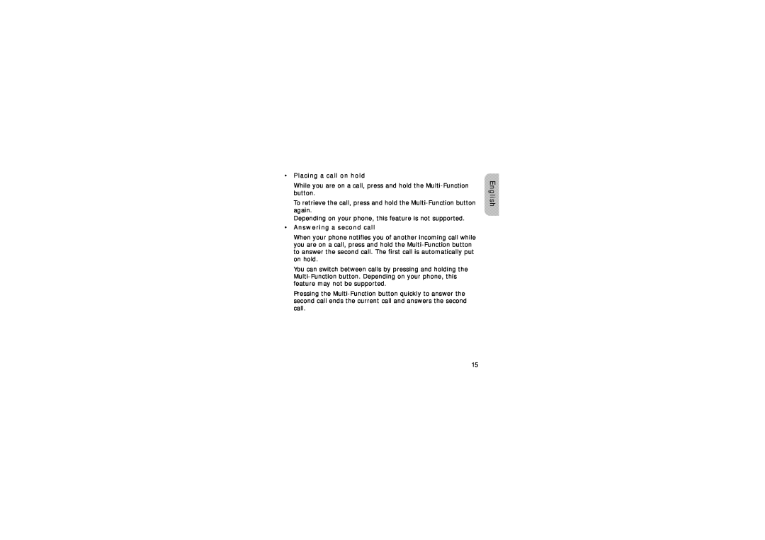 Samsung GH68-15048A manual •Placing a call on hold, •Answering a second call, English 