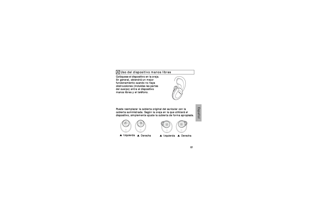 Samsung GH68-15048A manual Uso del dispositivo manos libres, Español, Izquierda Derecha 