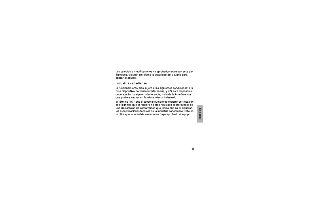 Samsung GH68-15048A manual Industria canadiense, Español 