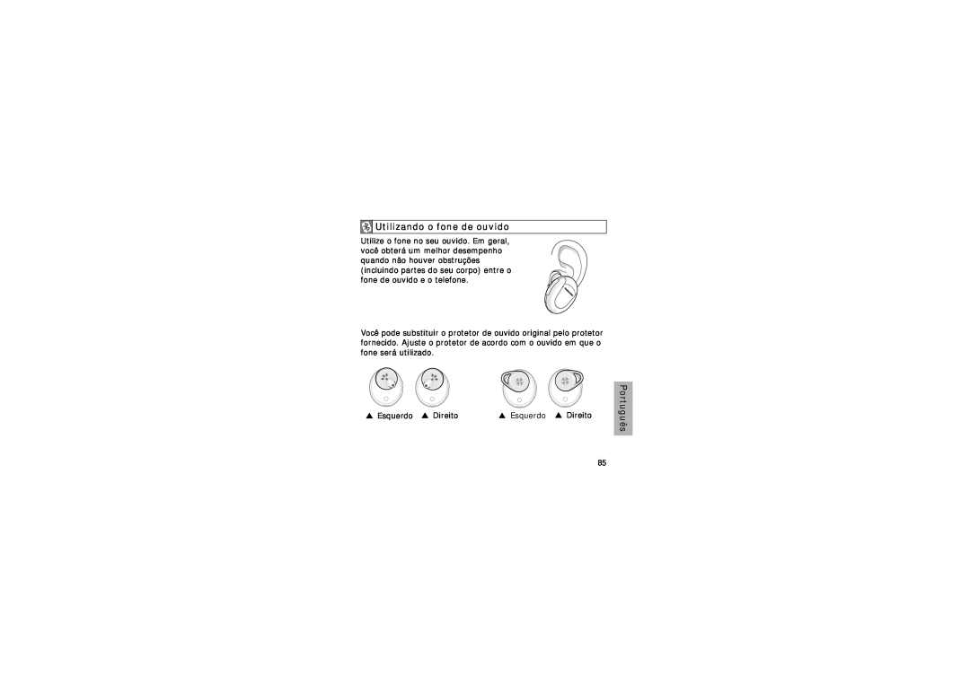 Samsung GH68-15048A manual Utilizando o fone de ouvido, Português, Esquerdo Direito 