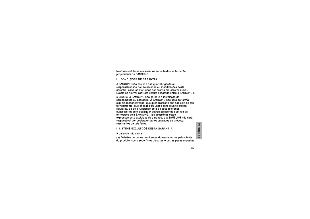 Samsung GH68-15048A manual Ii. Condições De Garantia, Iii. Itens Excluídos Desta Garantia, Português 
