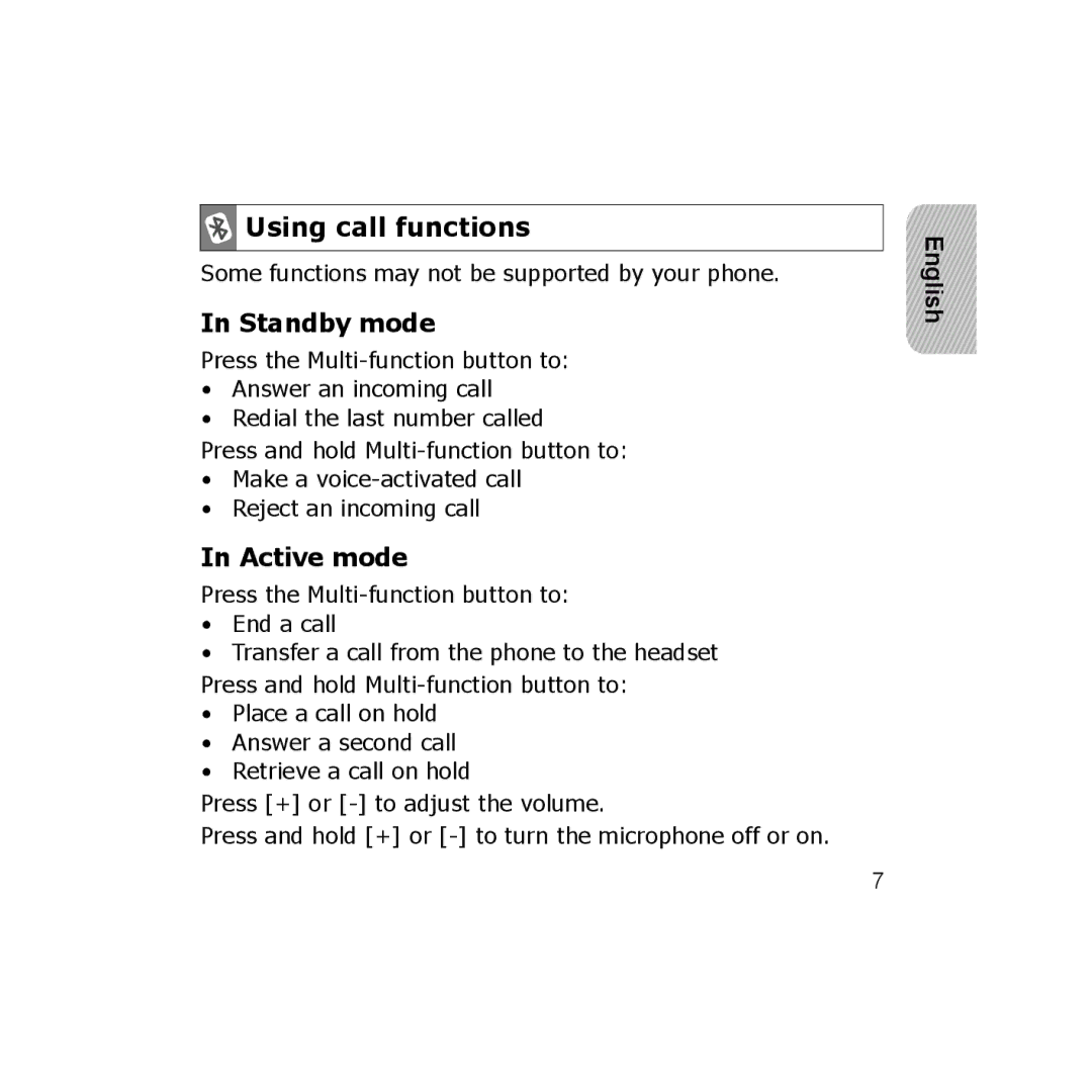 Samsung B013814 manual Using call functions, Standby mode, Active mode, Some functions may not be supported by your phone 