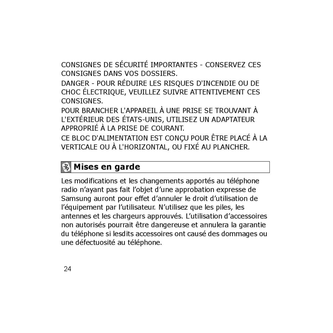 Samsung GH68-18474A, B013814, 7592A-WEP250 manual Mises en garde 