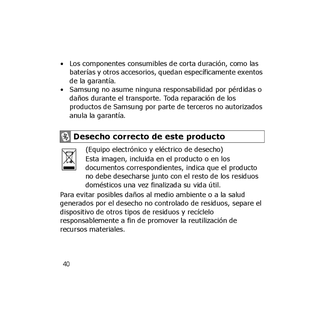 Samsung B013814, GH68-18474A, 7592A-WEP250 manual Desecho correcto de este producto 