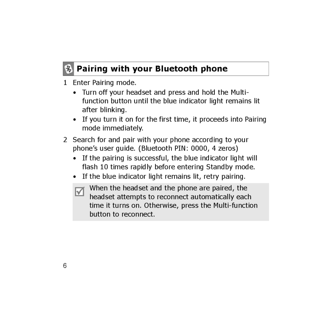 Samsung GH68-18474A, B013814, 7592A-WEP250 manual Pairing with your Bluetooth phone 