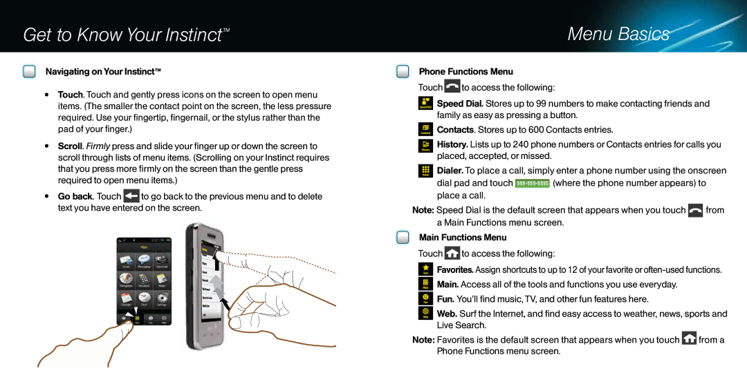 Samsung GH68-18627A manual Get to Know Your Instinct, Menu Basics 