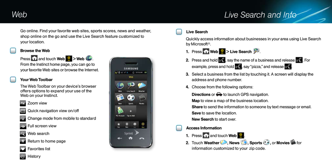 Samsung GH68-18627A manual Web, Live Search and Info 