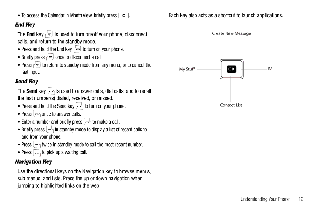 Samsung GH68-18879A user manual End Key, Send Key, Navigation Key 