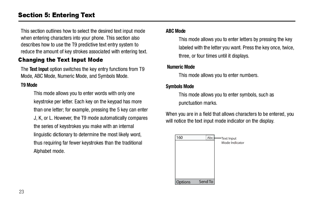 Samsung GH68-18879A user manual Entering Text, Changing the Text Input Mode 