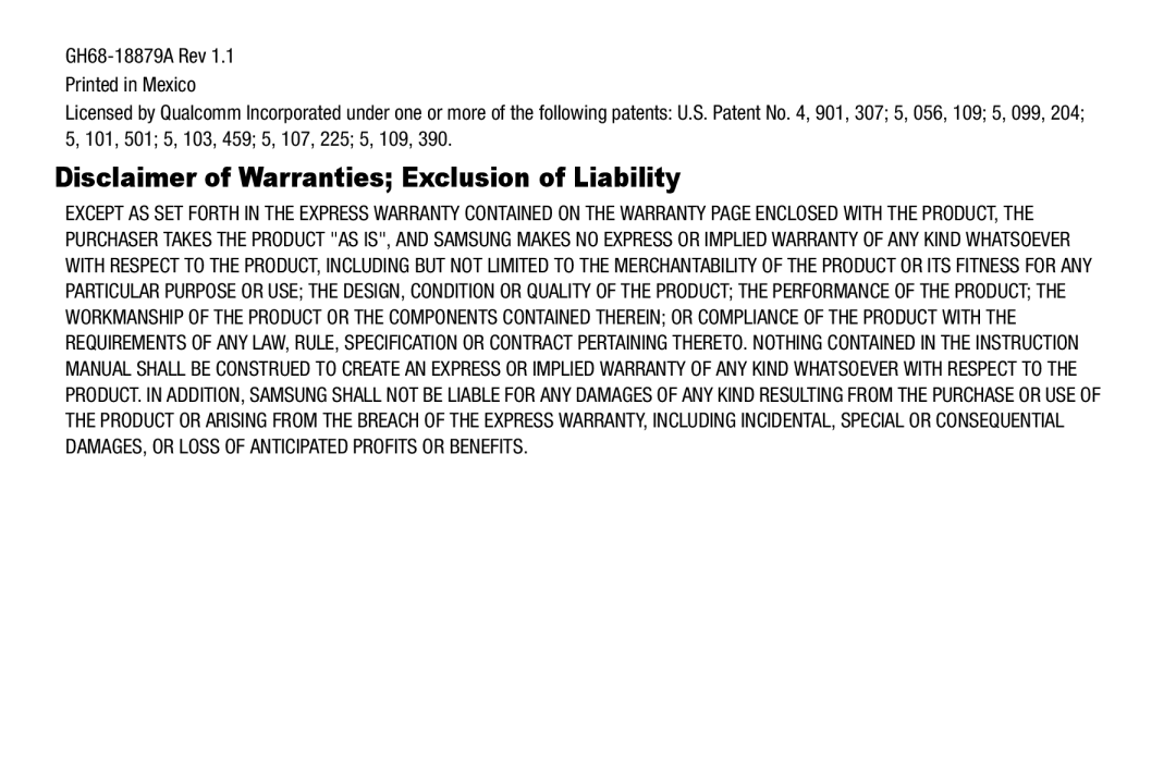 Samsung GH68-18879A user manual Disclaimer of Warranties Exclusion of Liability 