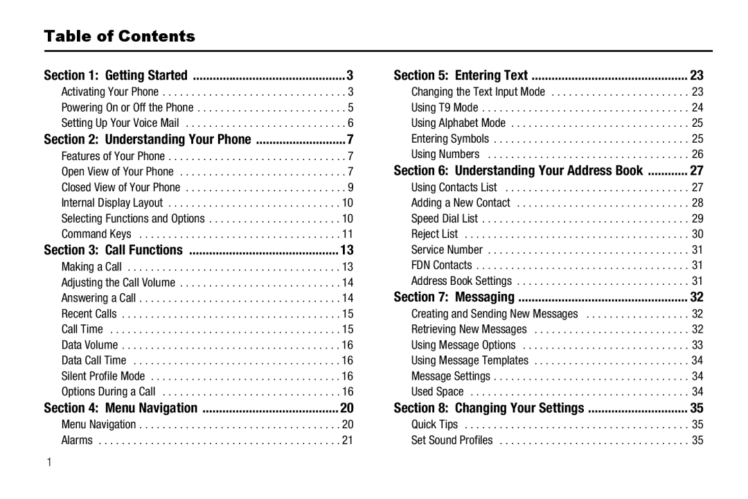 Samsung GH68-18879A user manual Table of Contents 