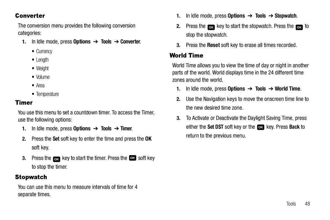 Samsung GH68-18879A user manual Converter, Timer, Stopwatch, World Time 