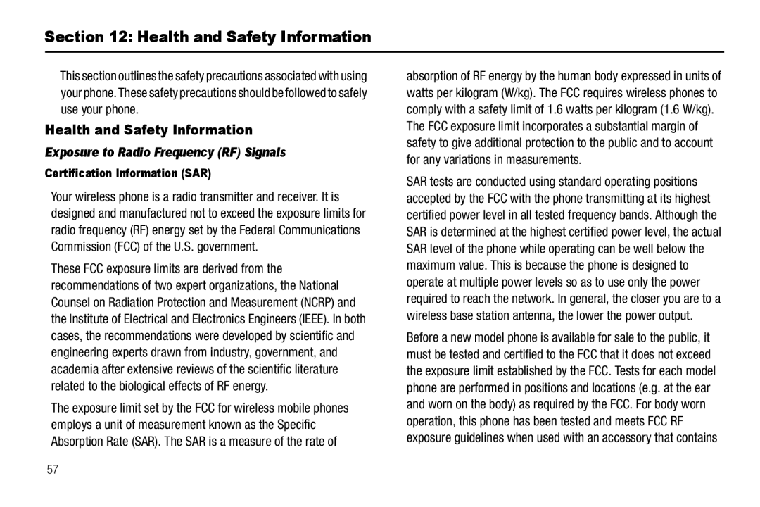 Samsung GH68-18879A user manual Health and Safety Information, Exposure to Radio Frequency RF Signals 