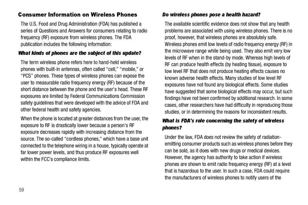 Samsung GH68-18879A user manual Consumer Information on Wireless Phones, Do wireless phones pose a health hazard? 