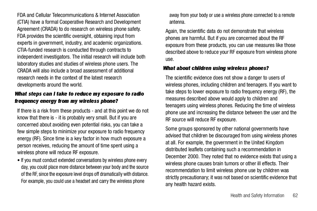 Samsung GH68-18879A user manual What about children using wireless phones? 