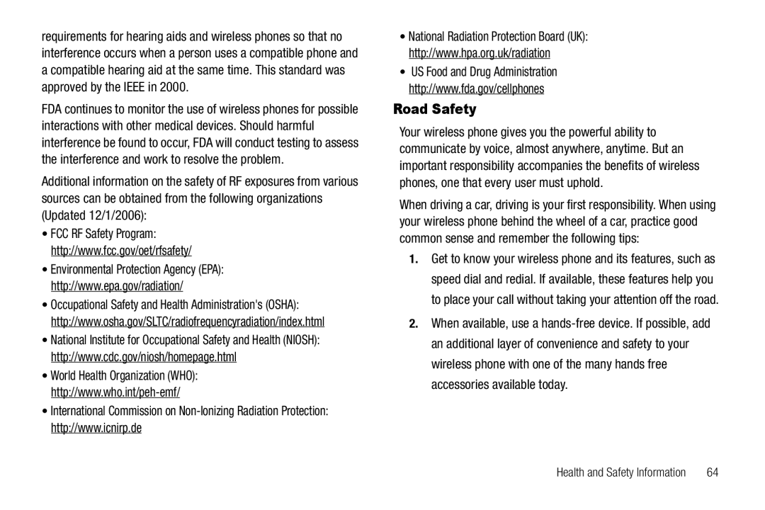 Samsung GH68-18879A user manual Road Safety 