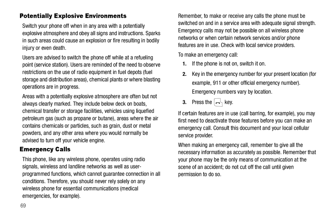 Samsung GH68-18879A user manual Potentially Explosive Environments, Emergency Calls 