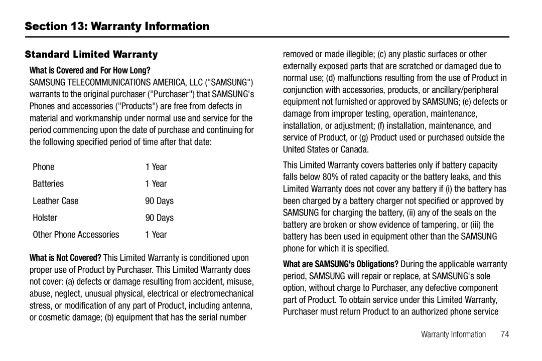 Samsung GH68-18879A user manual Warranty Information, Standard Limited Warranty, What is Covered and For How Long? 