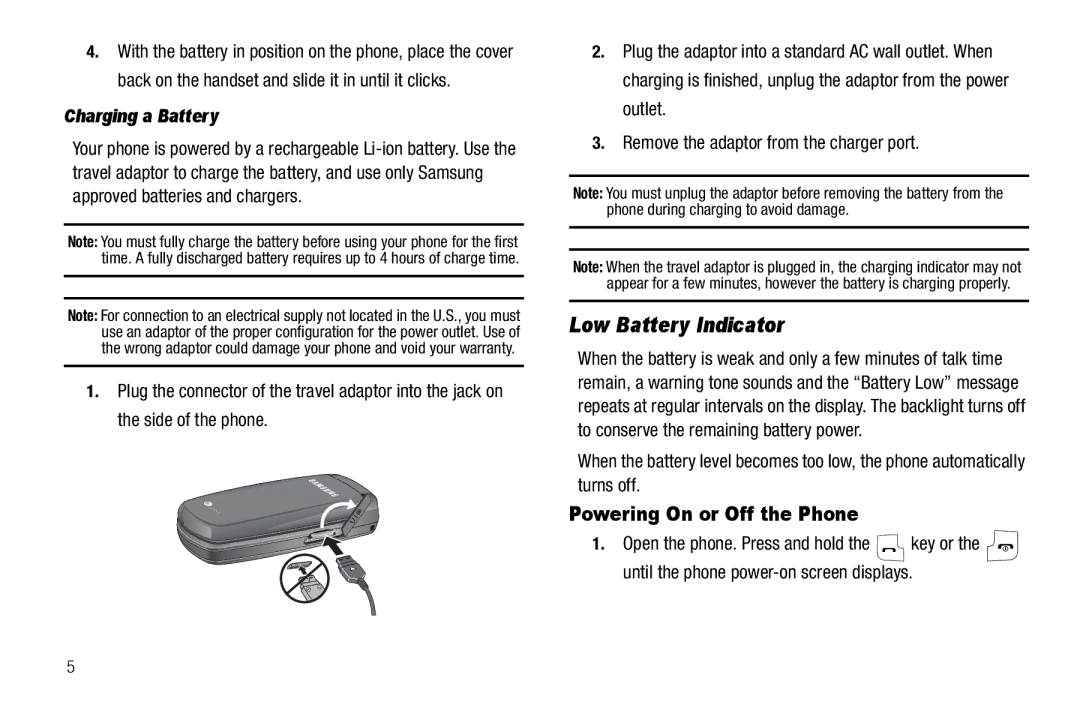 Samsung GH68-18879A user manual Powering On or Off the Phone, Charging a Battery 