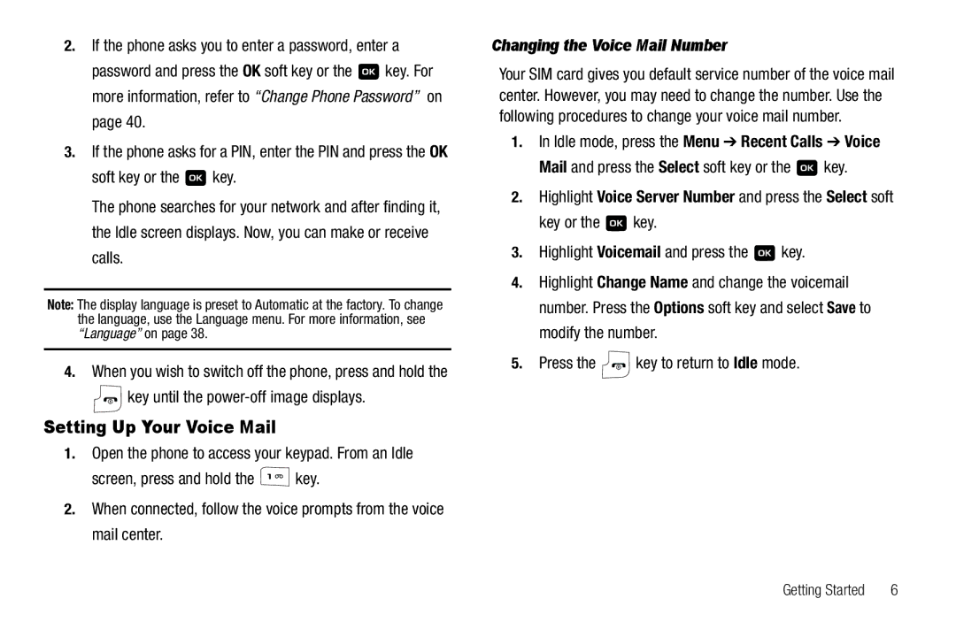 Samsung GH68-18879A user manual Setting Up Your Voice Mail, Changing the Voice Mail Number 