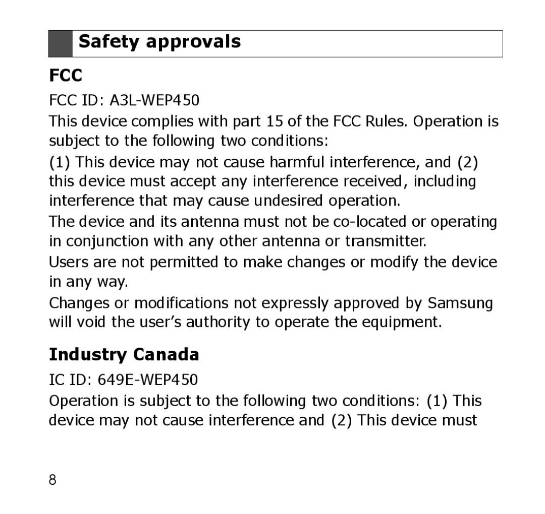 Samsung GH68-19211A manual Safety approvals, Industry Canada 