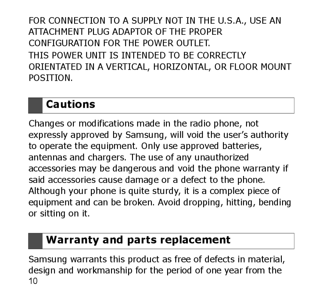 Samsung GH68-19211A manual Warranty and parts replacement 