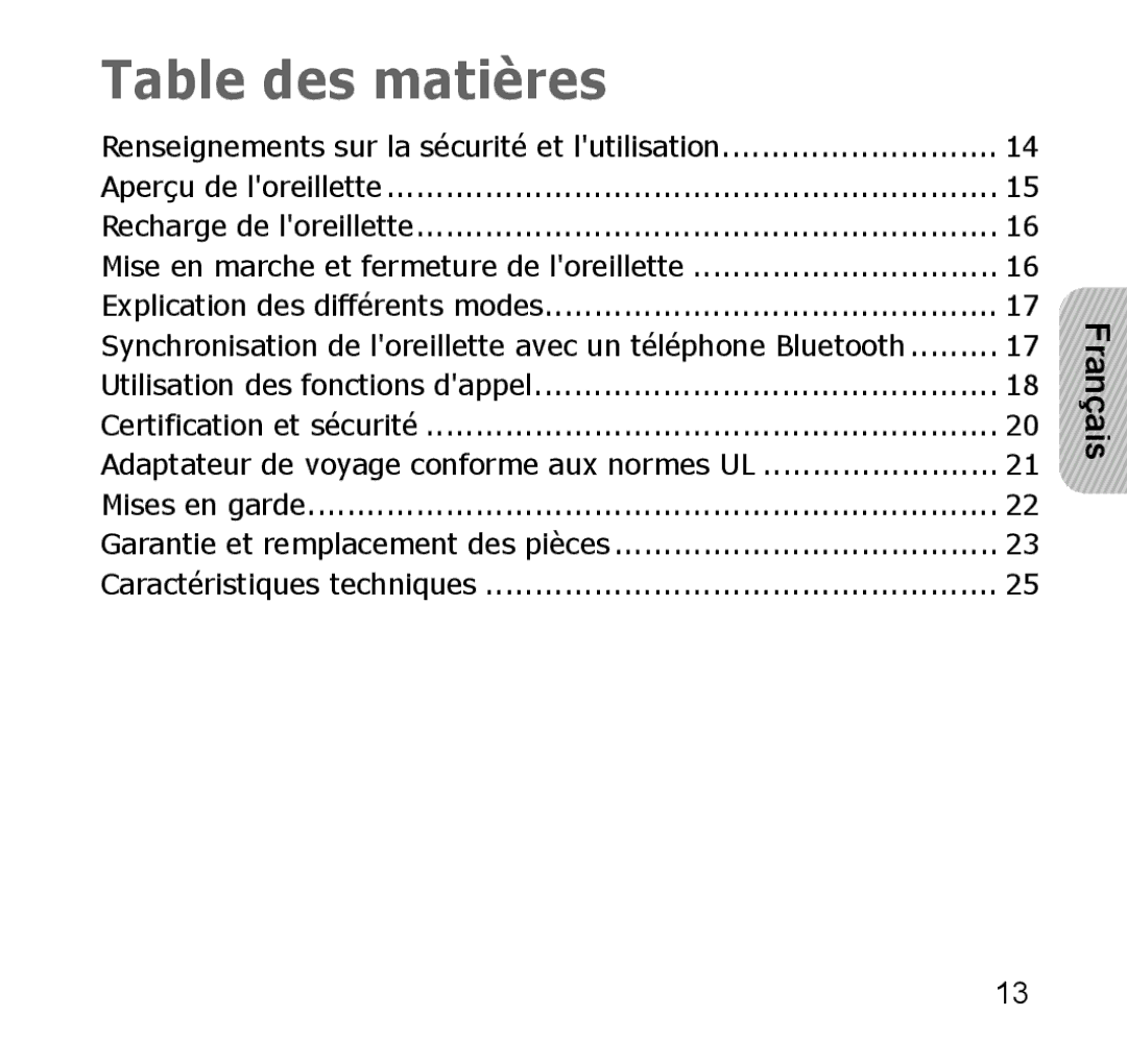 Samsung GH68-19211A manual Table des matières 