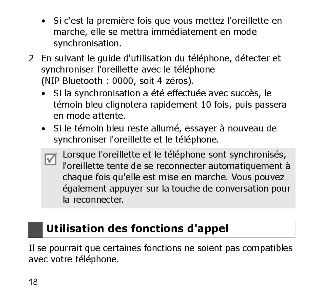 Samsung GH68-19211A manual Utilisation des fonctions dappel 