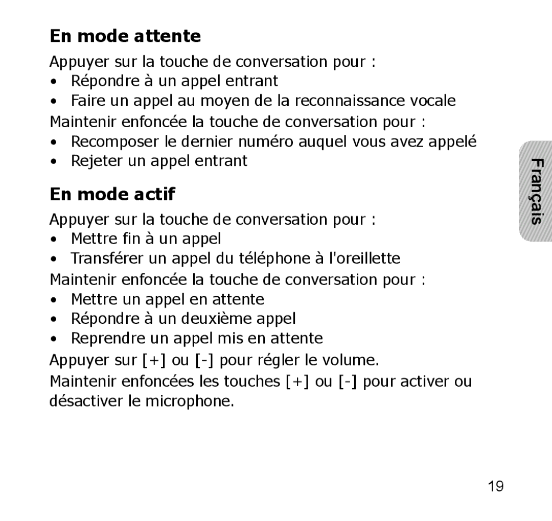 Samsung GH68-19211A manual En mode attente, En mode actif 