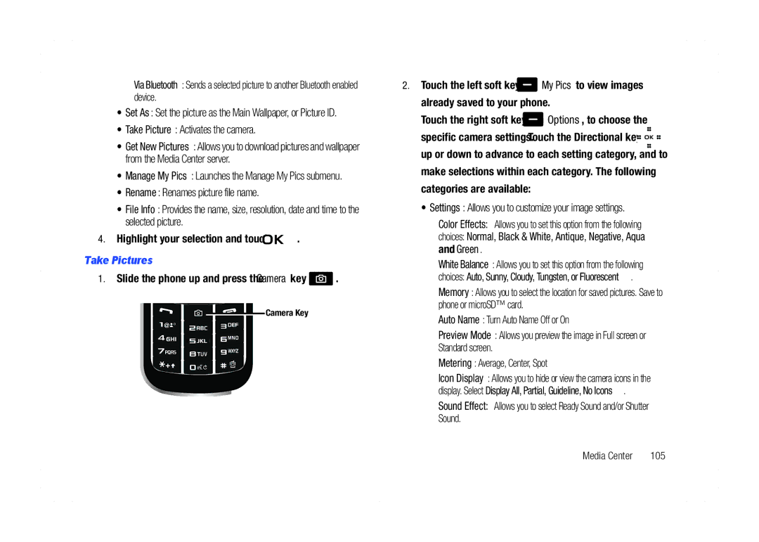 Samsung GH68-21438A user manual Take Pictures 