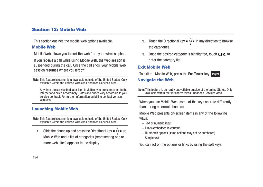 Samsung GH68-21438A user manual Launching Mobile Web, Exit Mobile Web, Navigate the Web 