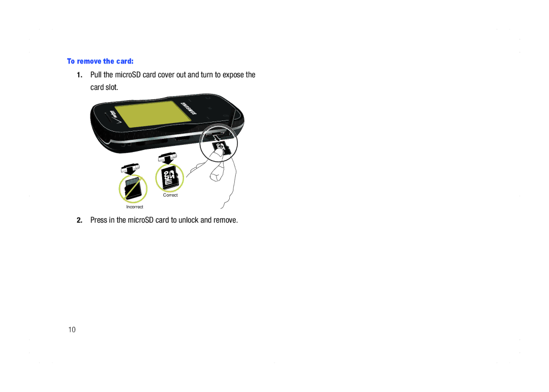 Samsung GH68-21438A user manual Press in the microSD card to unlock and remove, To remove the card 