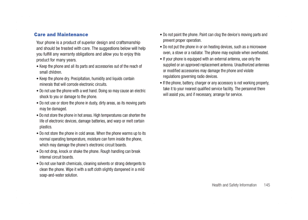 Samsung GH68-21438A user manual Care and Maintenance, 145 