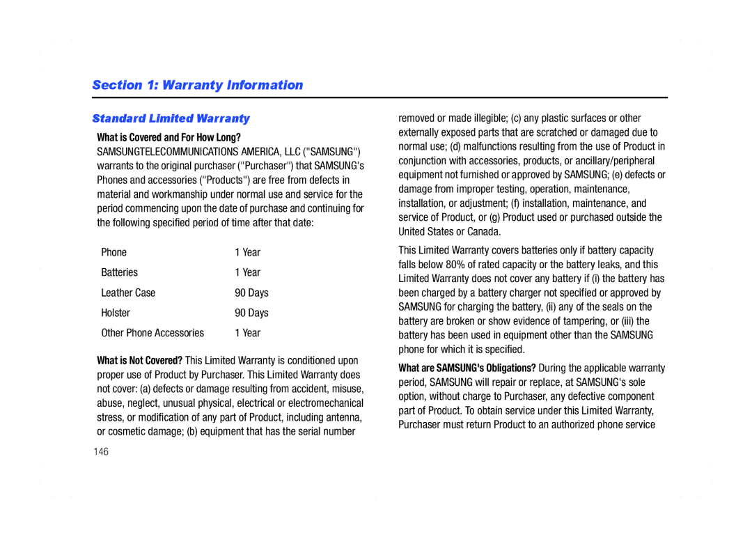 Samsung GH68-21438A user manual Warranty Information, Standard Limited Warranty, What is Covered and For How Long? 