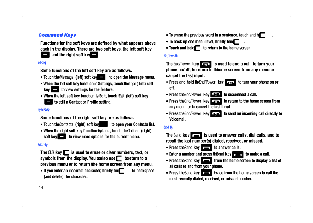 Samsung GH68-21438A user manual Command Keys 